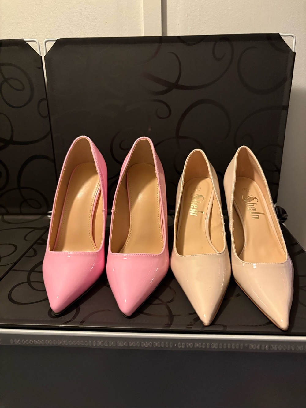 SHEIN Patent Pointed-Toe Heels in Pink and Nude